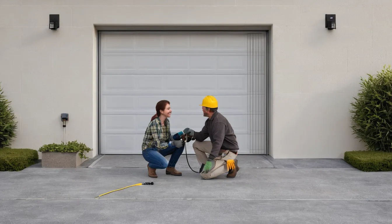 Garage door torsion spring and cables above a residential garage door in the Miami area