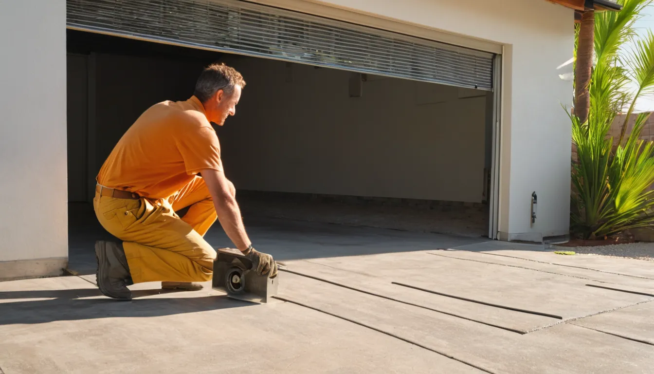 A garage door in Miami being checked by a local provider on a sunny morning